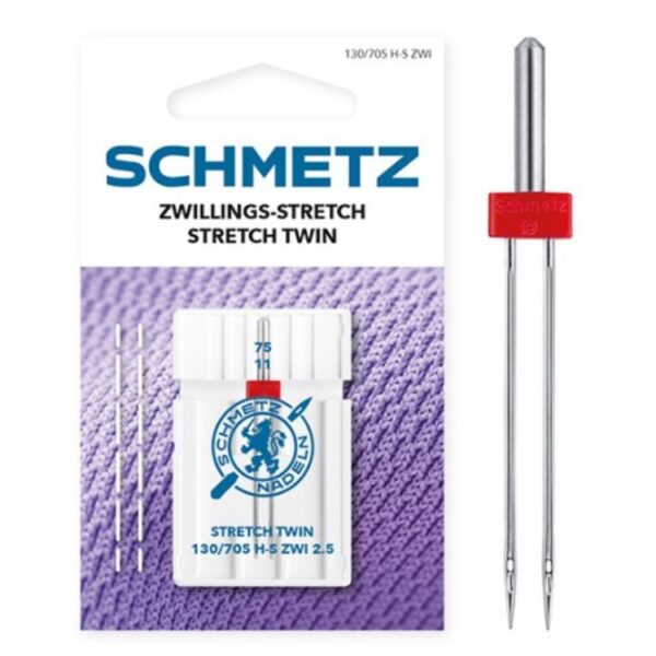 aguja doble schmetz stretch para tejidos elasticos 2,5 mm
