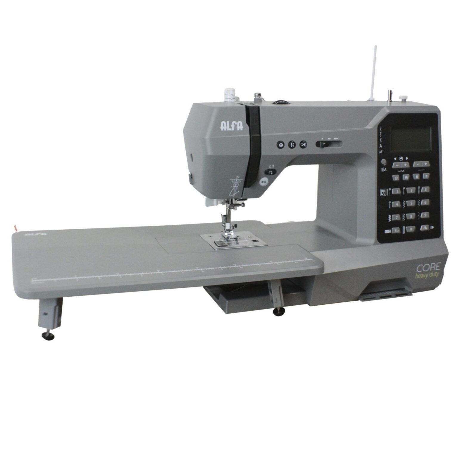 Máquina de coser Alfa Core Heavy Duty electrónica con mesa extensible