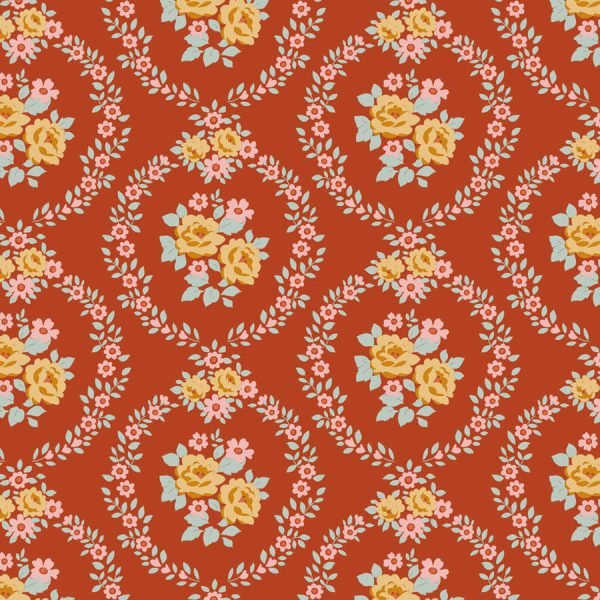 tela Mable Rust Village Life Tilda al detalle