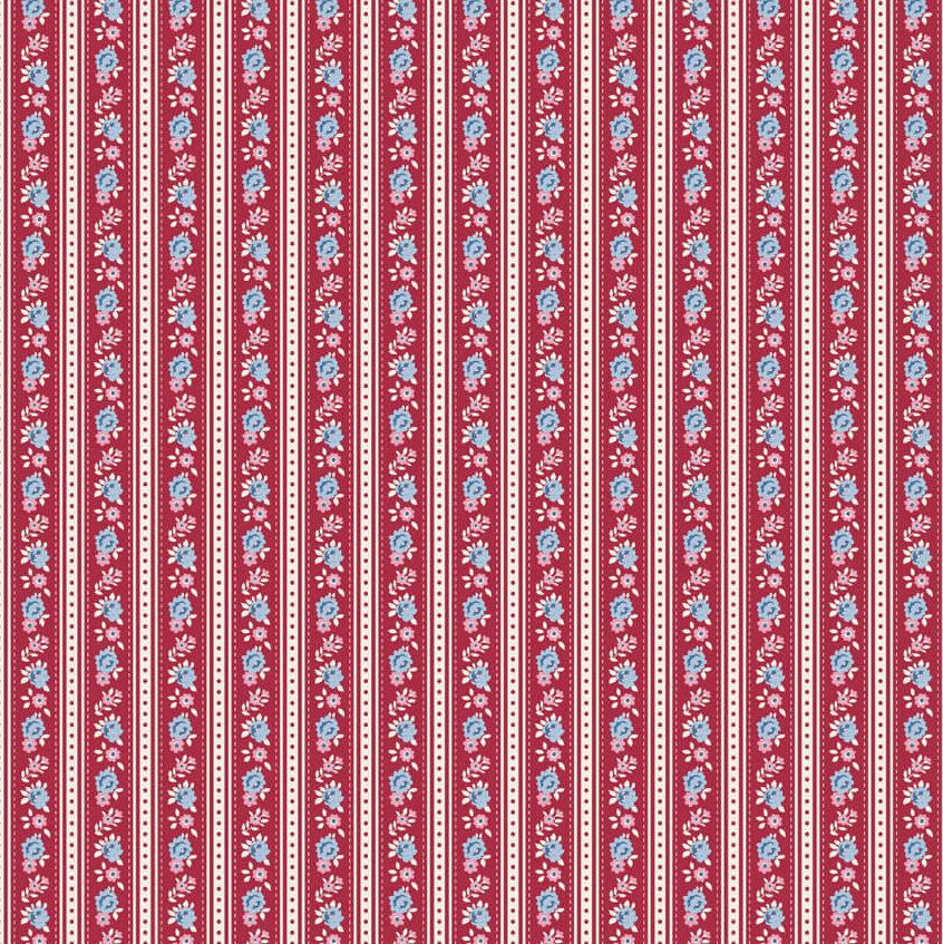 La tela Agnes Burgundy pertenece a la colección Village Life de Tilda, diseñada por Tone Finnanger. Presenta un estampado de estrechas rayas verticales en tonos burdeos y crema, decoradas con pequeñas flores en tonos rosa y azul que forman delicadas hileras. Su diseño de rayas aporta estructura a las composiciones y permite combinarla fácilmente con otros estampados florales de la colección Village Life, siendo una opción muy versátil para proyectos de patchwork y costura creativa. Precio por 25 cm de tela. Si compras más unidades, se enviarán en una sola pieza continua. CARACTERÍSTICAS Composición: 100 % algodón Ancho: 110 cm aprox. Gramaje: 155–160 g/m² Certificación: OEKO-TEX® Standard 100, Clase 1 Lavado: hasta 40 °C Secadora: apta Plancha: apta IDEAL PARA Patchwork y quilting Colchas y quilts Neceseres Bolsos y accesorios Cojines y decoración Proyectos de costura creativa