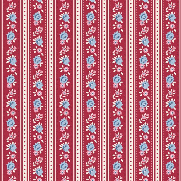 La tela Agnes Burgundy pertenece a la colección Village Life de Tilda, diseñada por Tone Finnanger. Presenta un estampado de estrechas rayas verticales en tonos burdeos y crema, decoradas con pequeñas flores en tonos rosa y azul que forman delicadas hileras. Su diseño de rayas aporta estructura a las composiciones y permite combinarla fácilmente con otros estampados florales de la colección Village Life, siendo una opción muy versátil para proyectos de patchwork y costura creativa. Precio por 25 cm de tela. Si compras más unidades, se enviarán en una sola pieza continua. CARACTERÍSTICAS Composición: 100 % algodón Ancho: 110 cm aprox. Gramaje: 155–160 g/m² Certificación: OEKO-TEX® Standard 100, Clase 1 Lavado: hasta 40 °C Secadora: apta Plancha: apta IDEAL PARA Patchwork y quilting Colchas y quilts Neceseres Bolsos y accesorios Cojines y decoración Proyectos de costura creativa al detalle