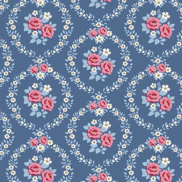 tela Mable Blue Village Life Tilda al detalle