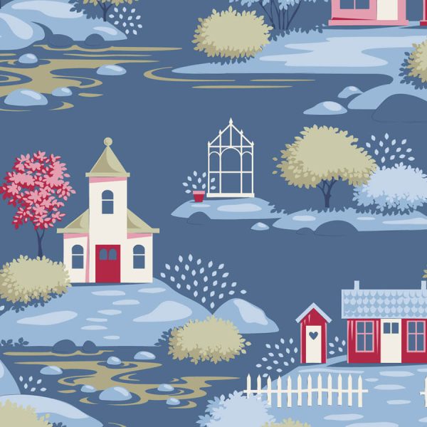 tela Village Blue Village Life Tilda al detalle