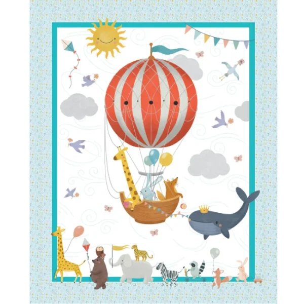 panel infantil globo aerostatico con ilustracion de colores
