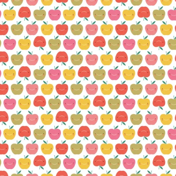 tela manzanas de colores con estampado multicolor